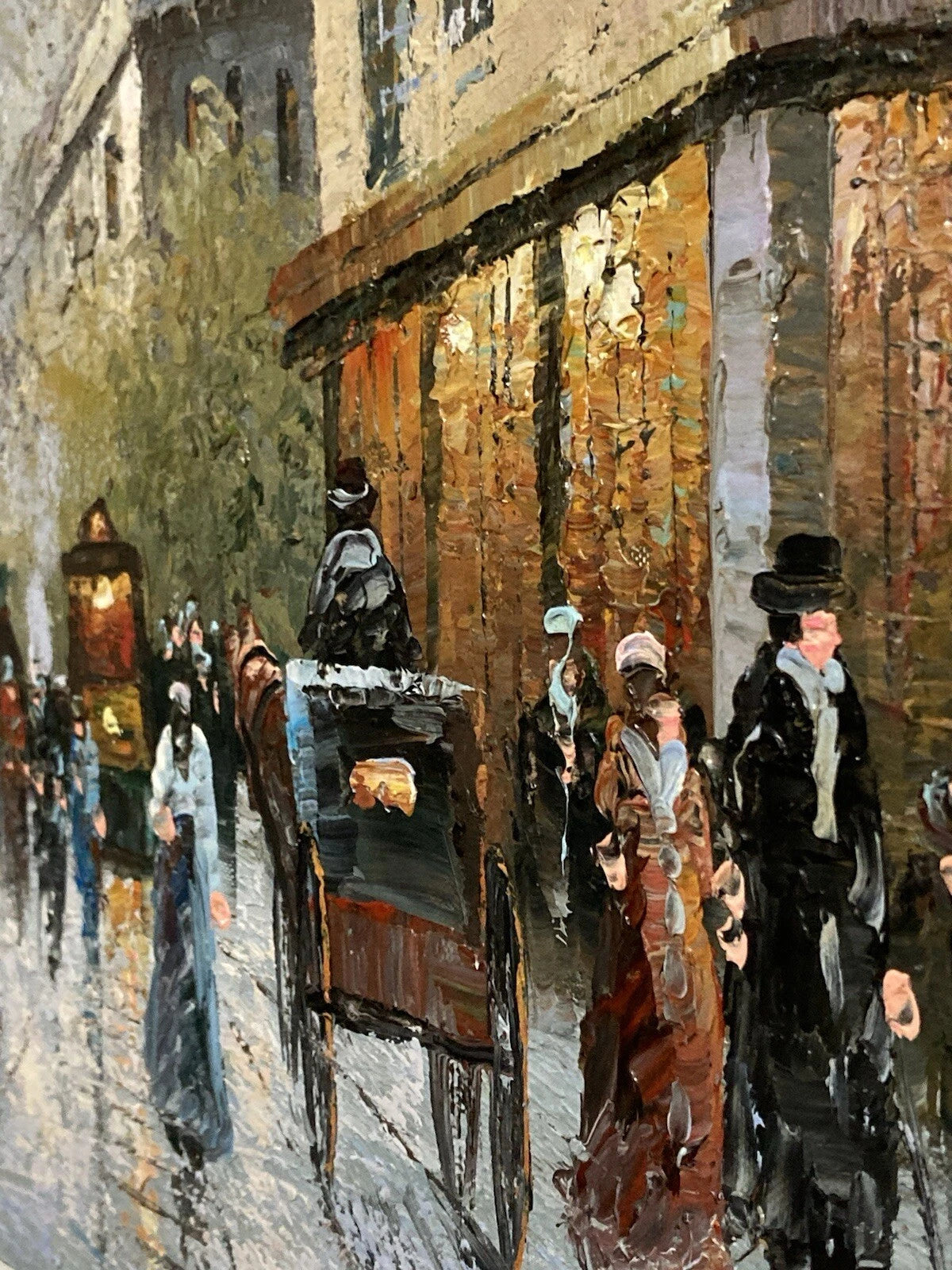 art-decoration-tableau-peinture-huile-toile--paysage-scene-personnages-rue-Paris