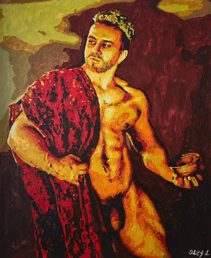 art-decoration-tableau-peinture-huile-toile-portrait-homme-nu-male-intégrale-THE ROYAL SACRIFICE