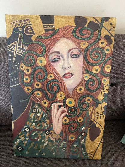 art-decoration-tableau-peinture-huile-toile-portrait-feminin-femme-rousse-à la manière de Klimt - kikooyou art gallery - Kikooyou Art Gallery