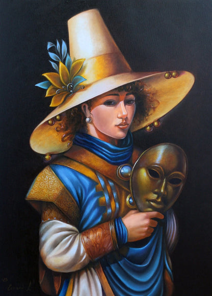 art-decoration-tableau-peinture-huile-toile-surrealisme-personnage-masque