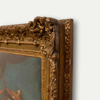 Huile encadrée XIXème - Nature morte pain couteau avec pot en terre