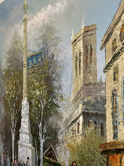 art-decoration-tableau-peinture-huile-toile--paysage-scene-personnages-rue-Paris