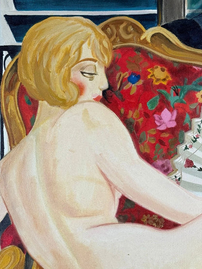 art-decoration-tableau-peinture-huile-toile-portrait-feminin-femme-nue-eventail