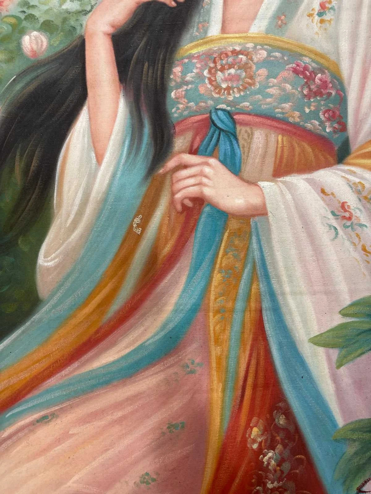 portrait-femme-Peinture à l'huile sur toile "Beauté classique" peinte à la main chinoise par Chen Yifei