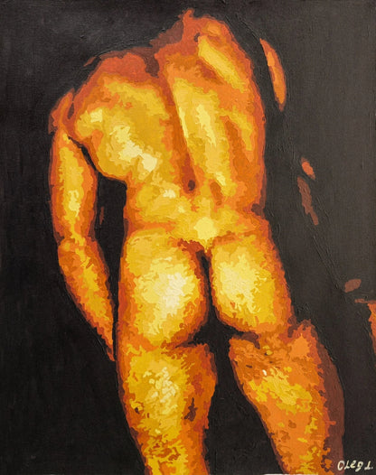 art-decoration-erotique-tableau-peinture-huile-toile-homme-nu-integrale-dos-fesses