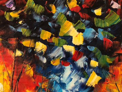 art-decoration-tableau-peinture-huile-toile-paysage-moderne-coloré-rue-nuit-pluie