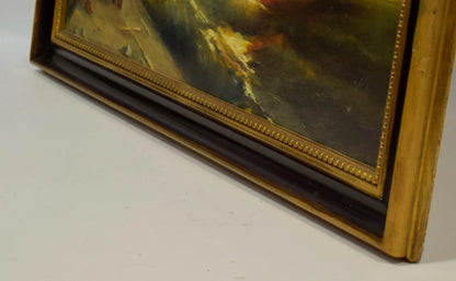 Tableau ancien, paysage marin, huile, monogrammé, 81 x 61,5 cm