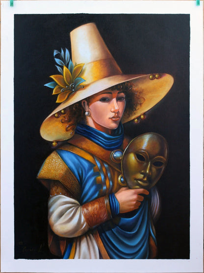 art-decoration-tableau-peinture-huile-toile-surrealisme-personnage-masque