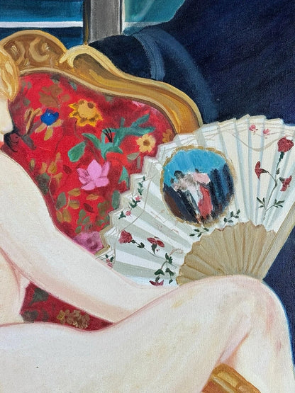 art-decoration-tableau-peinture-huile-toile-portrait-feminin-femme-nue-eventail