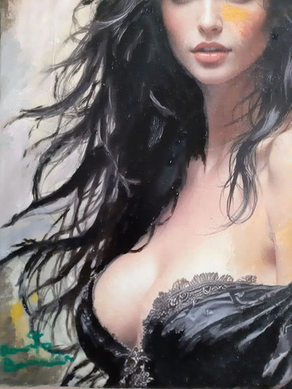 art-decoration-tableau-peinture-huile-toile-portrait-feminin-femme-sexy-brune