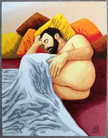 art-decoration-tableau-peinture-huile-toile-portrait male-homme-nu-endormi