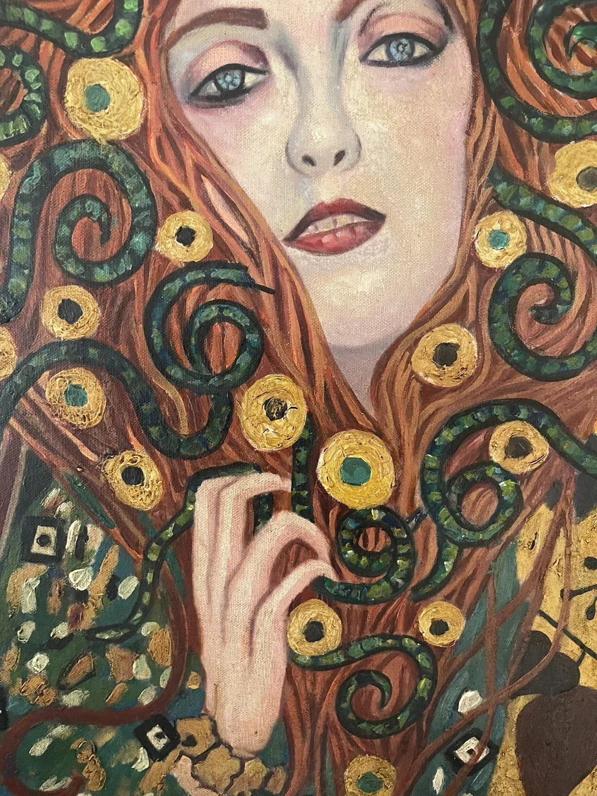 art-decoration-tableau-peinture-huile-toile-portrait-feminin-femme-rousse-à la manière de Klimt - kikooyou art gallery - Kikooyou Art Gallery