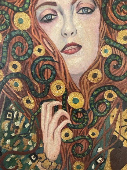 art-decoration-tableau-peinture-huile-toile-portrait-feminin-femme-rousse-à la manière de Klimt - kikooyou art gallery - Kikooyou Art Gallery