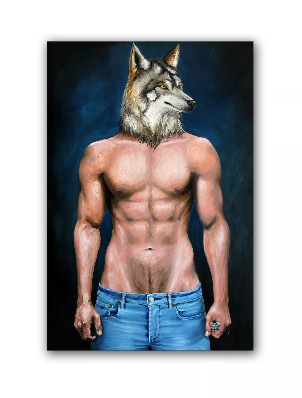 art-moderne-nu-masculin-homme-loup-peinture-originale-huile-toile