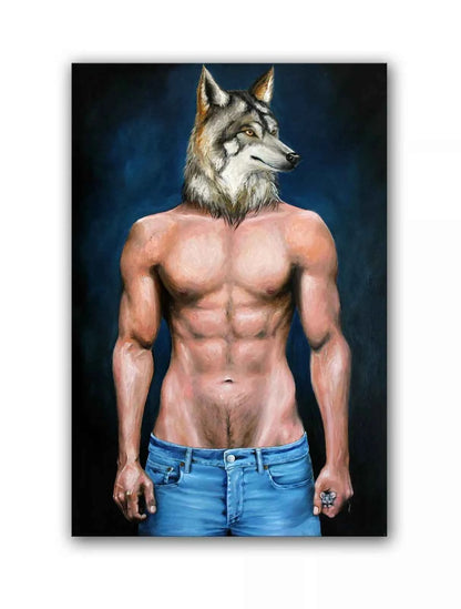 art-moderne-nu-masculin-homme-loup-peinture-originale-huile-toile