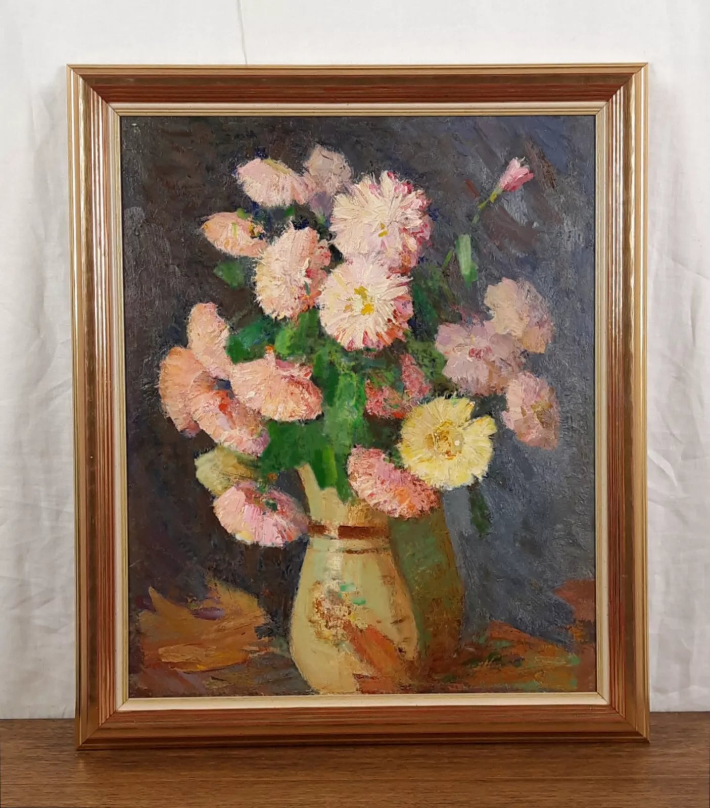 art-nature-morte-floral-fleur-chrysanthèmes -peinture huile panneau