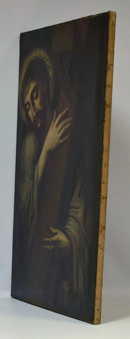 Tableau du 17/18ème Jh. "Christ à la croix à l'ombre de la souffrance", huile