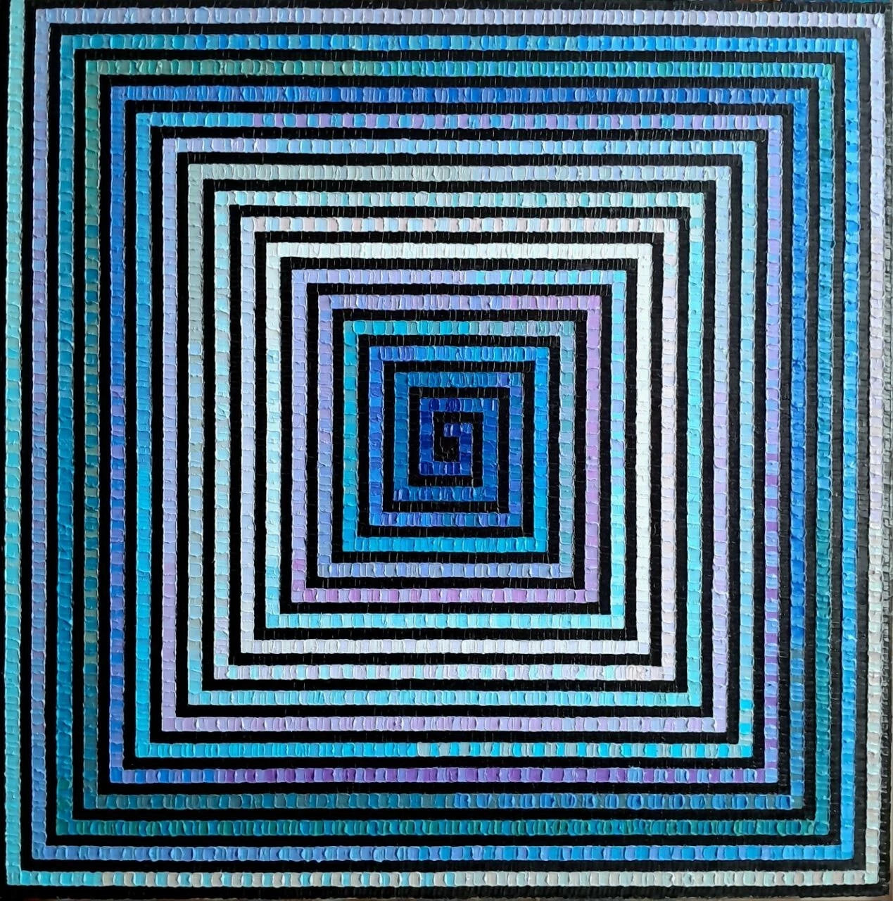 art-decoration-tableau-peinture-huile-toile-abstrait-labyrinthe-camieu-bleus-blanc