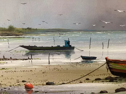 art-decoration-tableau-peinture-huile-toile-paysage-marin-plage-golfe-Morbihan