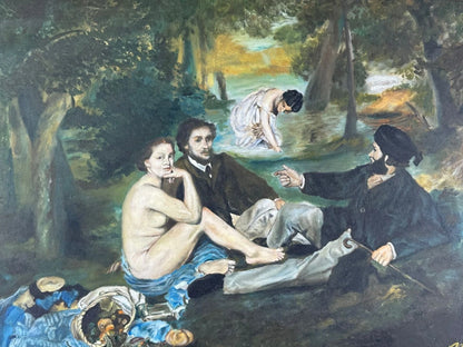 art-decoration-tableau-peinture-huile-toile-scene-personnages-femme-nue-dejuener-herbe
