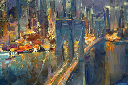 art-decoration-tableau-peinture-huile-toile-moderne-skyline-new york-pont-Brooklyn-by night