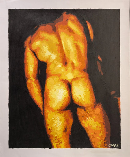 art-decoration-erotique-tableau-peinture-huile-toile-homme-nu-integrale-dos-fesses