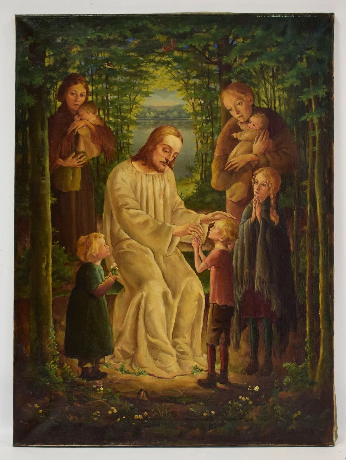 art-decoration-tableau-peinture-huile-toile-Fritz Bantli (1892-1952) ARTPRICE Tableau ancien "Jésus et les enfants", huile