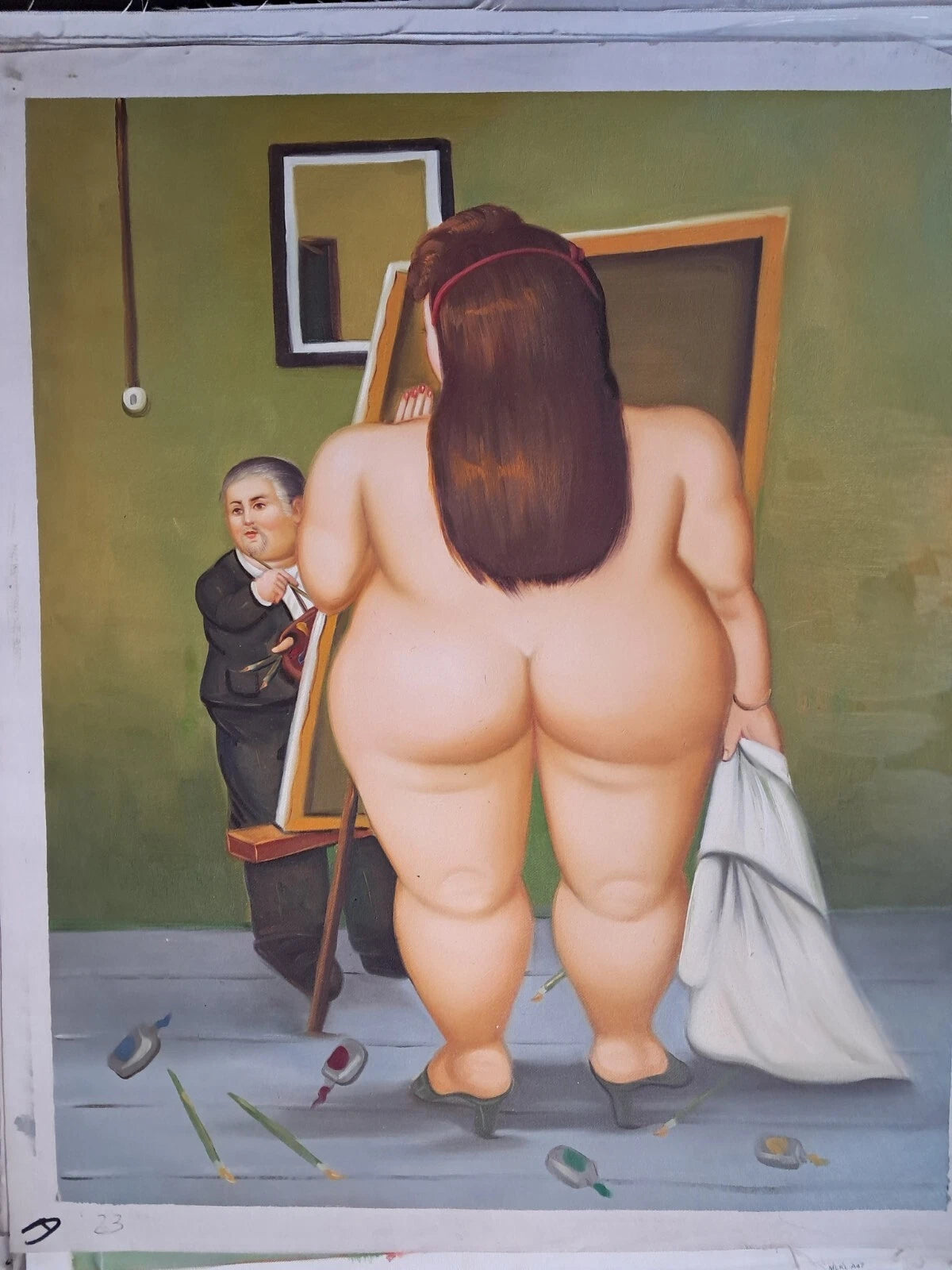 art-decoration-tableau-peinture-huile-toile-portrait-femme-nue-homme-peintre-d'apres Botero (Copie)
