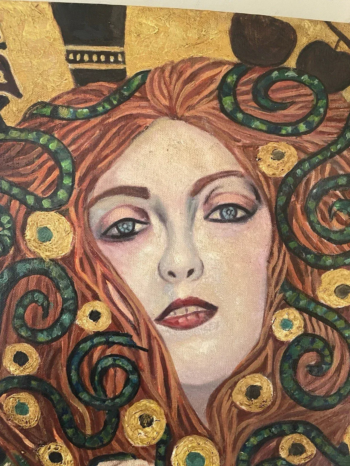 art-decoration-tableau-peinture-huile-toile-portrait-feminin-femme-rousse-à la manière de Klimt - kikooyou art gallery - Kikooyou Art Gallery