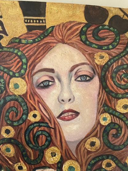 art-decoration-tableau-peinture-huile-toile-portrait-feminin-femme-rousse-à la manière de Klimt - kikooyou art gallery - Kikooyou Art Gallery