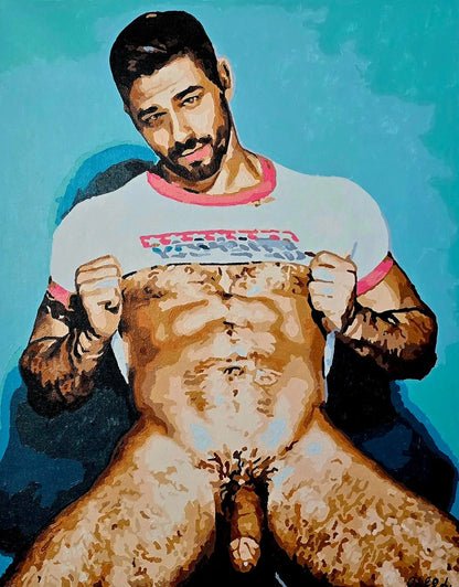 art-decoration-erotique-tableau-peinture-huile-toile-homme-nu-integrale-avant la goutte