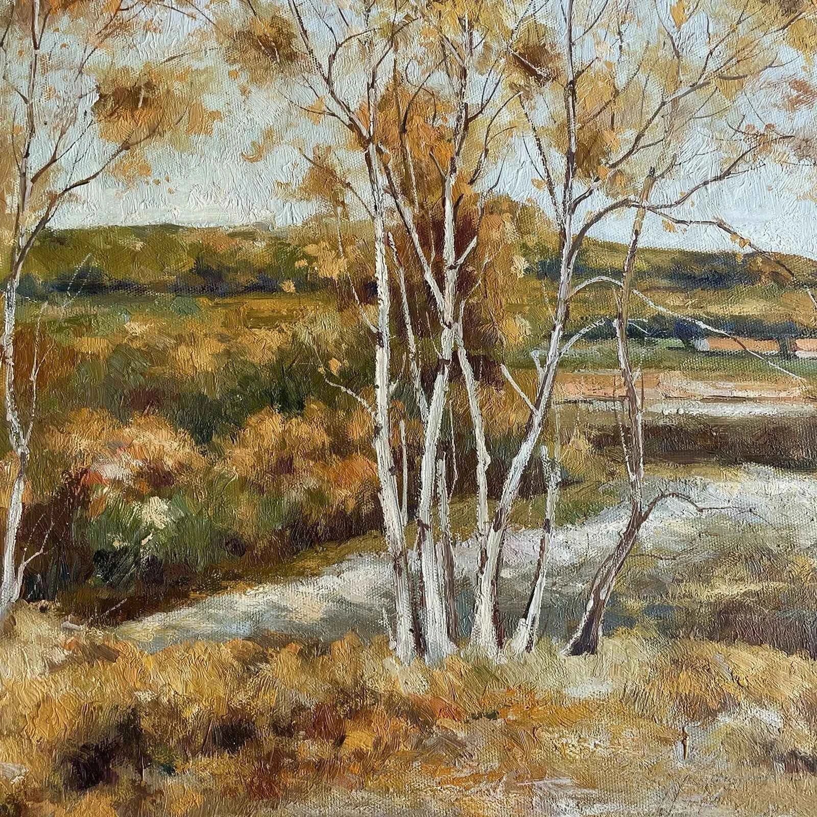 paysage campagne arbres en automne peinture originale  huile sur toile