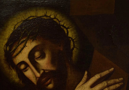 Tableau du 17/18ème Jh. "Christ à la croix à l'ombre de la souffrance", huile