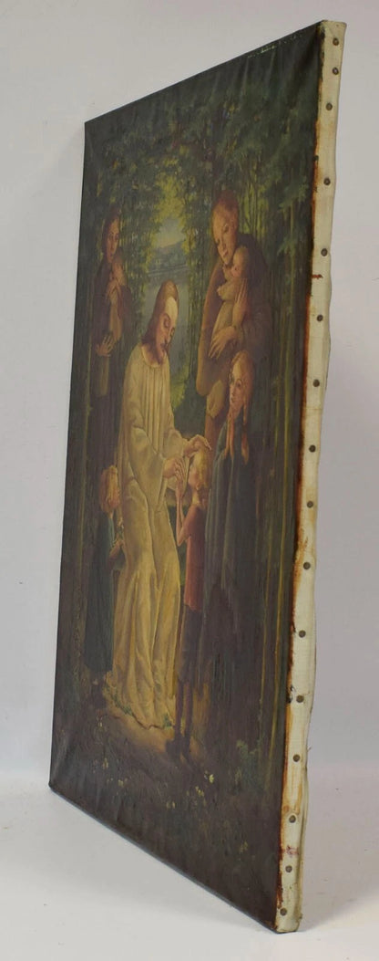 art-decoration-tableau-peinture-huile-toile-Fritz Bantli (1892-1952) ARTPRICE Tableau ancien "Jésus et les enfants", huile