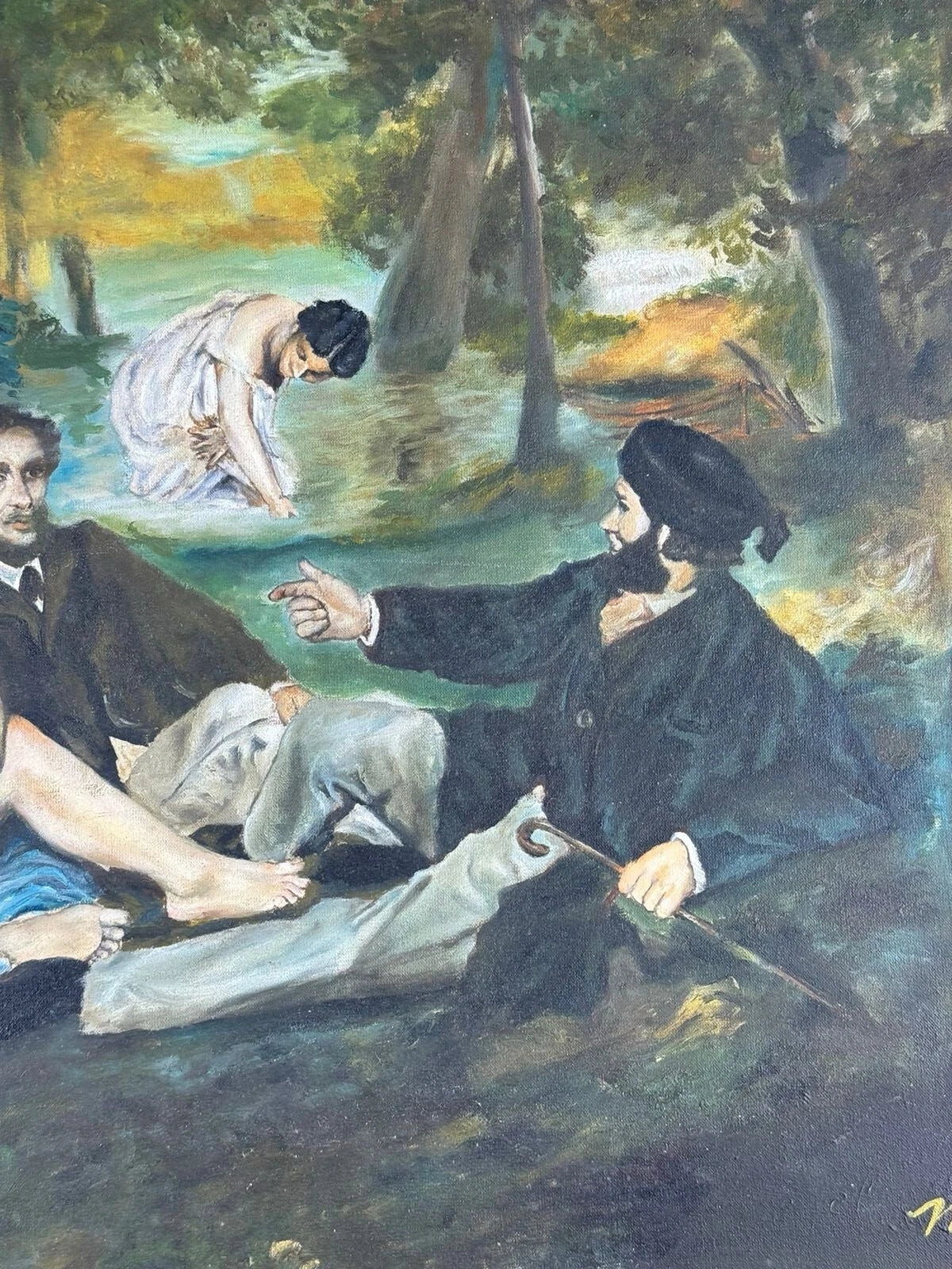 art-decoration-tableau-peinture-huile-toile-scene-personnages-femme-nue-dejuener-herbe