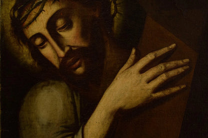 Tableau du 17/18ème Jh. "Christ à la croix à l'ombre de la souffrance", huile