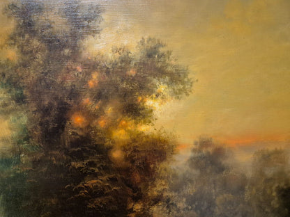 art-decoration-scene-campagne-vache-betail-personnage-lac-peinture-huile-toile