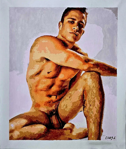 art-decoration-tableau-peinture-huile-toile-portrait-homme-nu-male-tbm-intégrale-FORME BRUTE