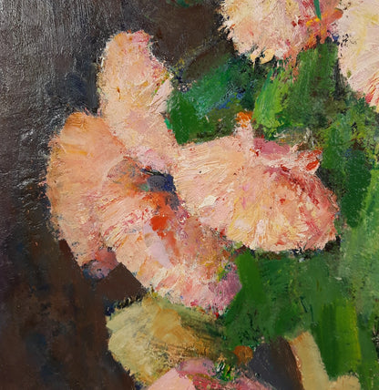 art-nature-morte-floral-fleur-chrysanthèmes -peinture huile panneau