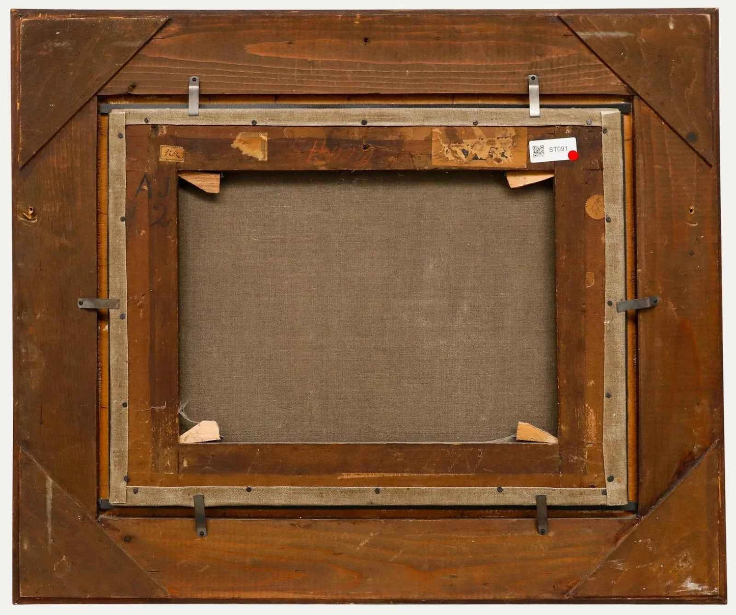 Huile encadrée XIXème - Nature morte pain couteau avec pot en terre