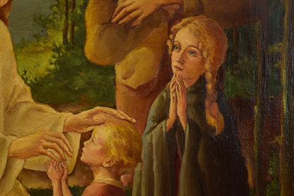 art-decoration-tableau-peinture-huile-toile-Fritz Bantli (1892-1952) ARTPRICE Tableau ancien "Jésus et les enfants", huile