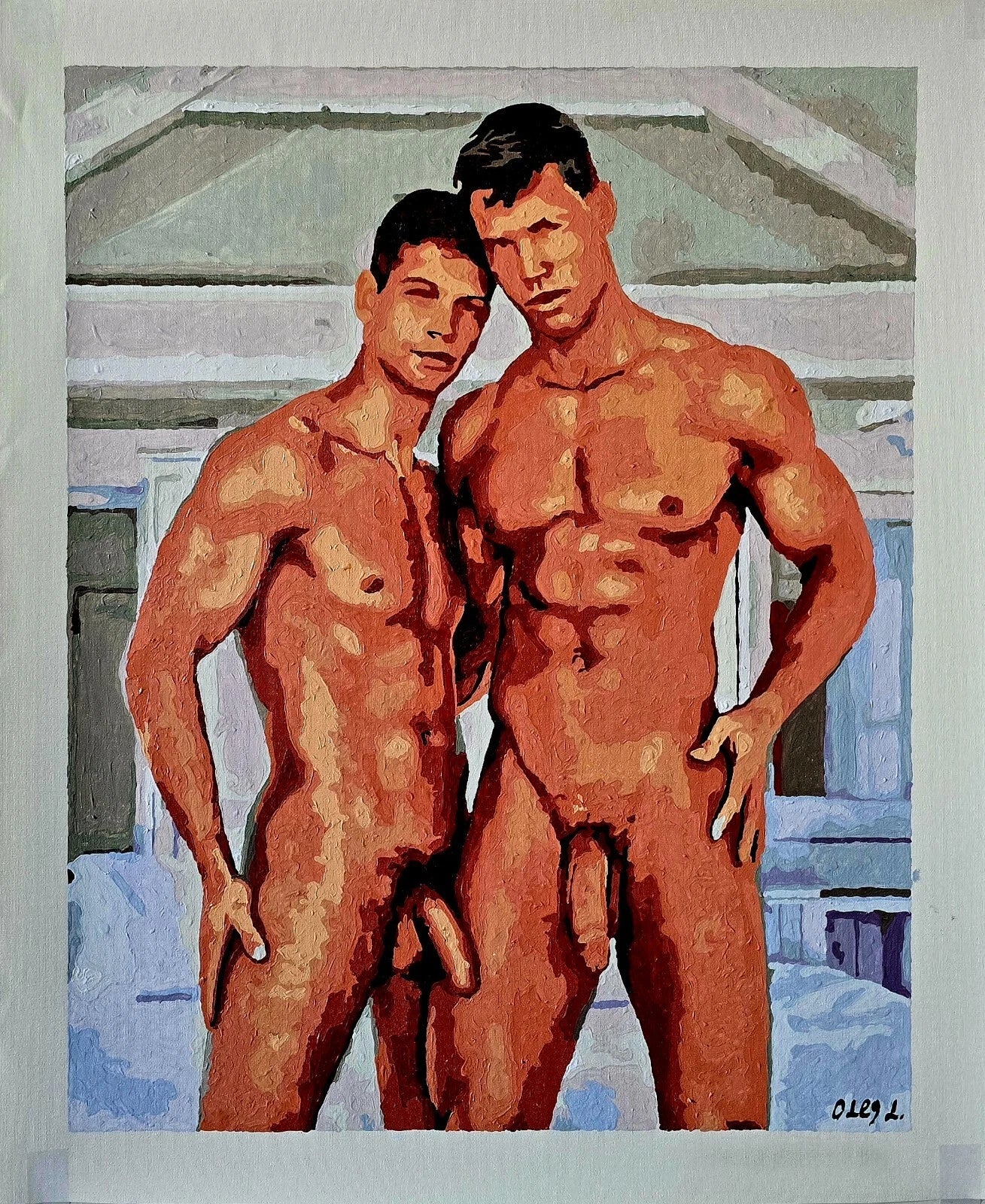 art érotique peinture huile sur toile gay hommes nus
