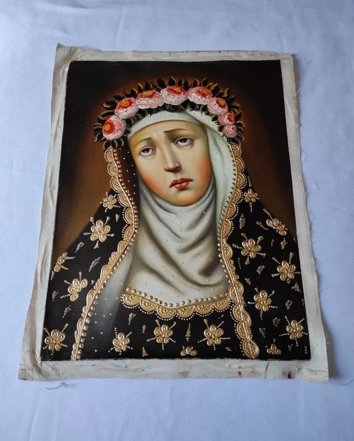 Sainte Rose de Lima, Peinture à l'huile originale, Peinture Cuzco, Peinte à la main