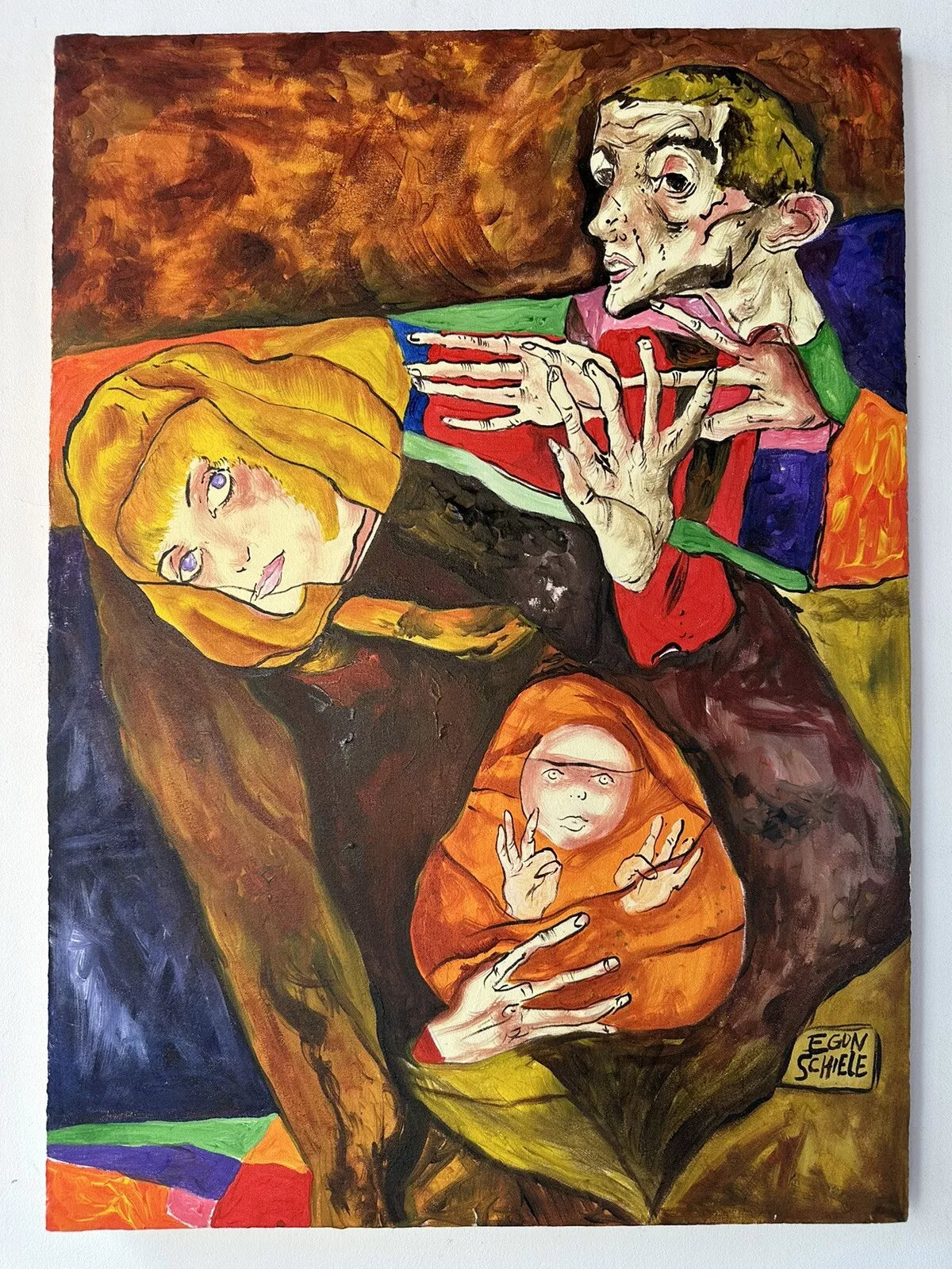 art-decoration-tableau-peinture-huile-toile-scene-famille-d'apres Egon SCHIELE