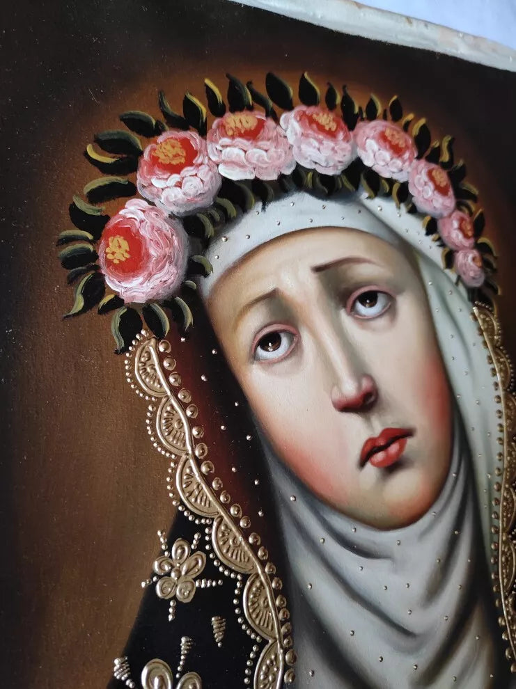 Sainte Rose de Lima, Peinture à l'huile originale, Peinture Cuzco, Peinte à la main