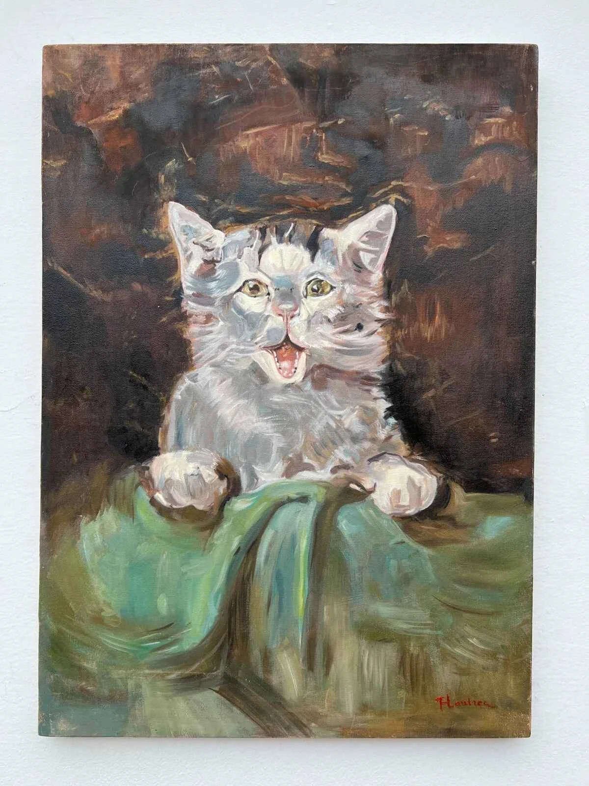 art animal peinture huile sur toile chaton d'après Lautrec