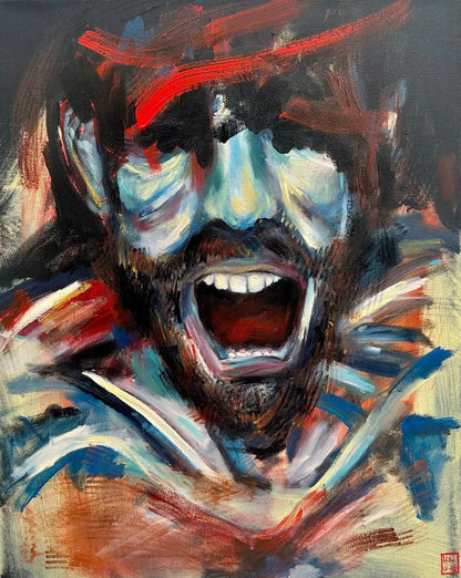 art-moderne-nu-masculin-homme-torse-nu-le cri-peinture-originale-huile-toile