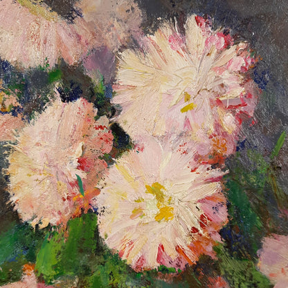 art-nature-morte-floral-fleur-chrysanthèmes -peinture huile panneau