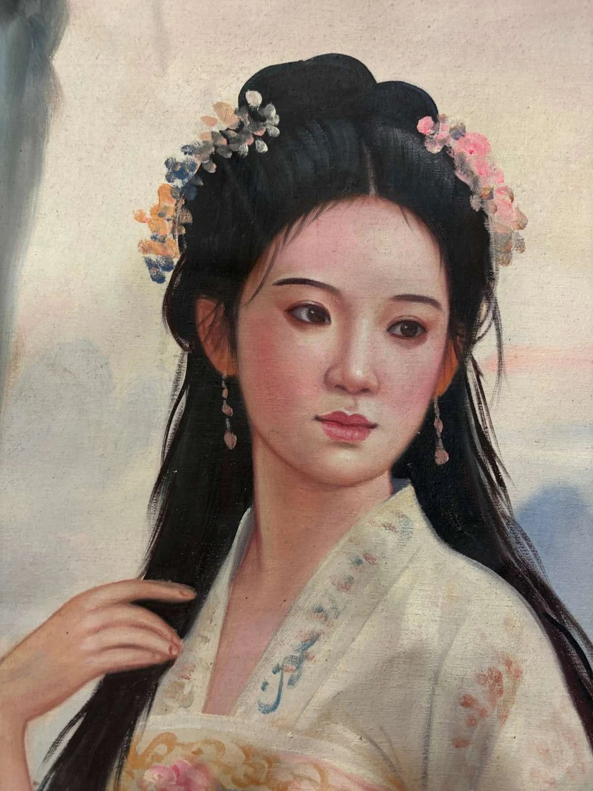 portrait-femme-Peinture à l'huile sur toile "Beauté classique" peinte à la main chinoise par Chen Yifei