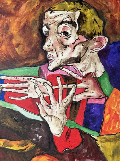 art-decoration-tableau-peinture-huile-toile-scene-famille-d'apres Egon SCHIELE